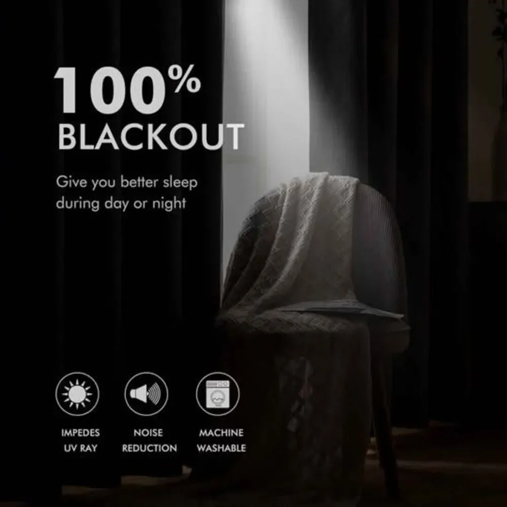 100% Blackout Linen Textured Grommet Curtains 52